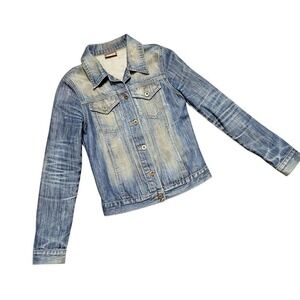 Mavi Denim Jacket Womens XS Distressed Ombre Jean Button Down Streetwear Pockets